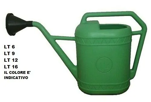 Innaffiatoio in plastica  6-9-12-16 litri con manico e doccetta per da giardino