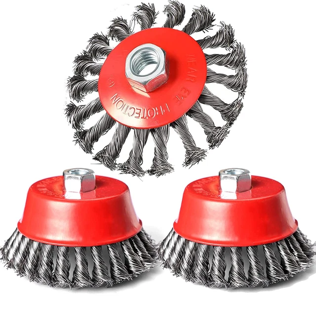 4 Inch Wire Wheel Brush Set for Grinder, 3 Pack Wire Wheels for 4 1/2 Angle