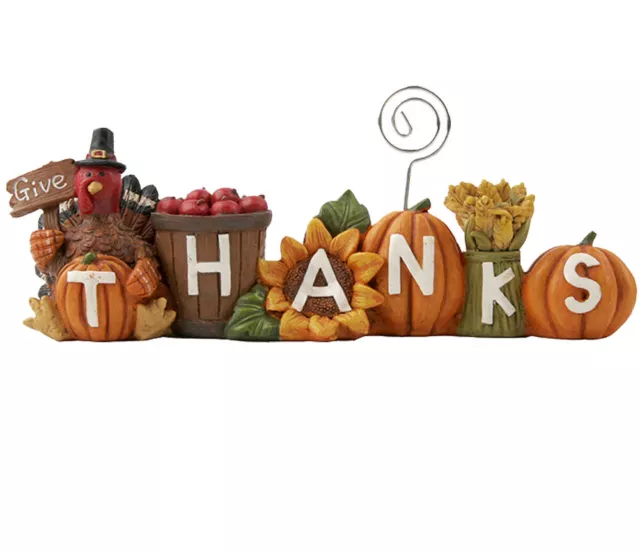 Thanksgiving Turkey Pumpkin Figurines Resin Fall Harvest Ornament 'Give Thanks'