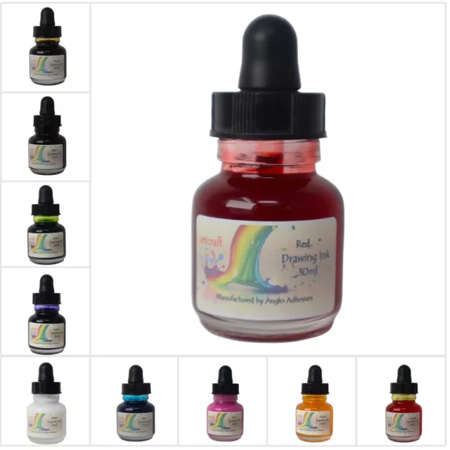 Drawing Ink 30ml Bottle, Indian Inks for Artists & Calligraphers in 10 Colours