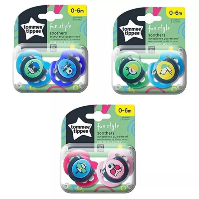 Tommee Tippee Fun Style Boy/Girl, Twin Pack Soothers, BPA-Free, 0-6m dummy,