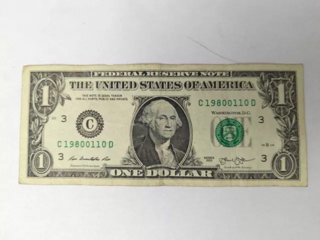 1 dollar bill fancy serial number birthday note 19800110 series 2013