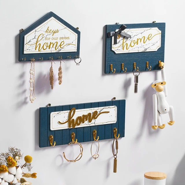 Shelf Storage Sticky On Wall Key Chain Holder Wood Storage Rack Hanger