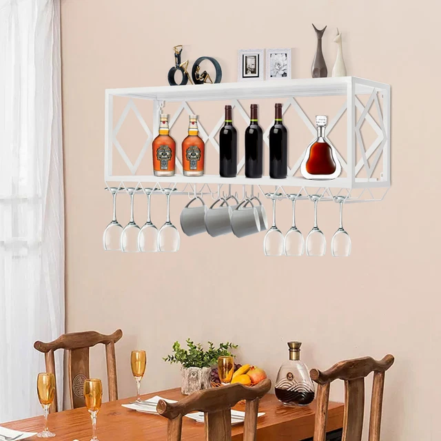 WINE RACK BAR Unit Floating Shelves WallMounted Inverted Wine Glass