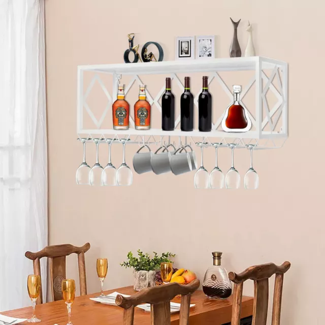 WINE RACK FLOATING Shelves Bar WallMounted Iron Glass Holder Storage