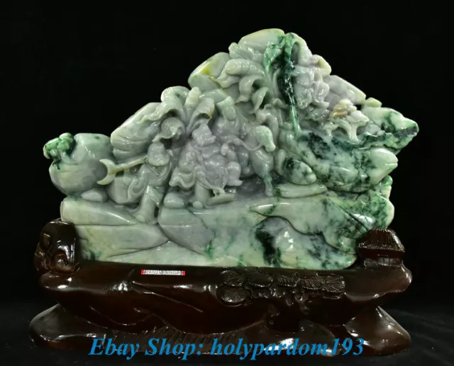 14" Natural Emerald Jadeite Green Jade Xiyouji Sun Wukong Tang Seng Statue FC