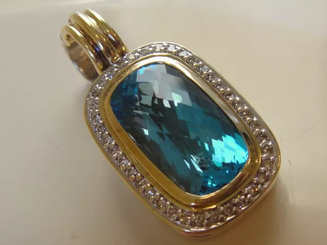 $2125 David Yurman 18K Gold, Ss Albion Blue Topaz Diamond Enhancer