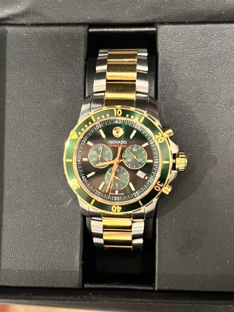 Movado Series 800 Two-Tone PVD Green Dial Swiss Chrono Men's Watch 2600148
