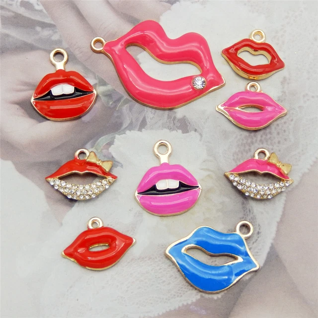 9 Stück Mehrfarbig Emaille Metall Sexy Lippen Schmuck Anhänger Charm Bulk 1-3cm