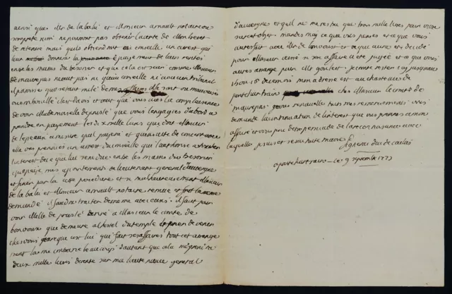 Le Duc De Caylus - Lettre Autographe Signée De 3 Pages Avec Livret Mémoire, 1773 3