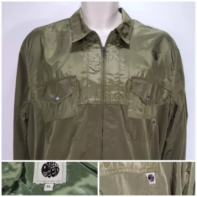 Pretty Green Robina Zip Through Overshirt Khaki Lightweight Jacket Shirt Size XL