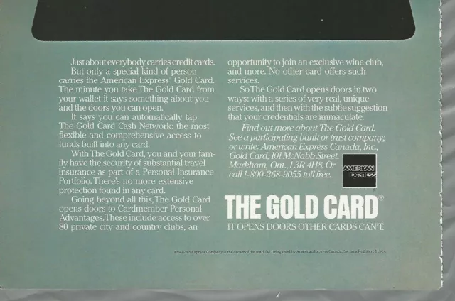 1983 AMERICAN EXPRESS advertisement, Canadian advert for Gold AmEx credit card 3