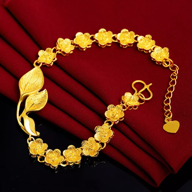Flower Leaves 22k 23k 24k Thai Baht Yellow Gold Gp Necklace Bracelet Hot