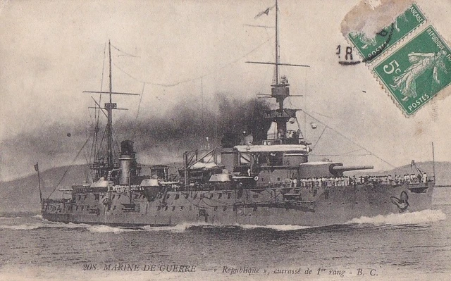 CPA 14/18 marine de guerre masséna cuirassé d'escadre