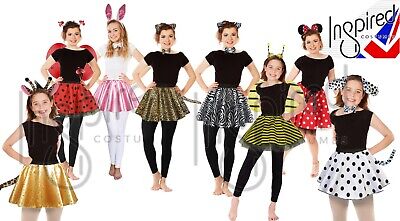 Girls ANIMAL COSTUME FANCY DRESS SKIRT Party Accessory EARS BOW TAIL SET
