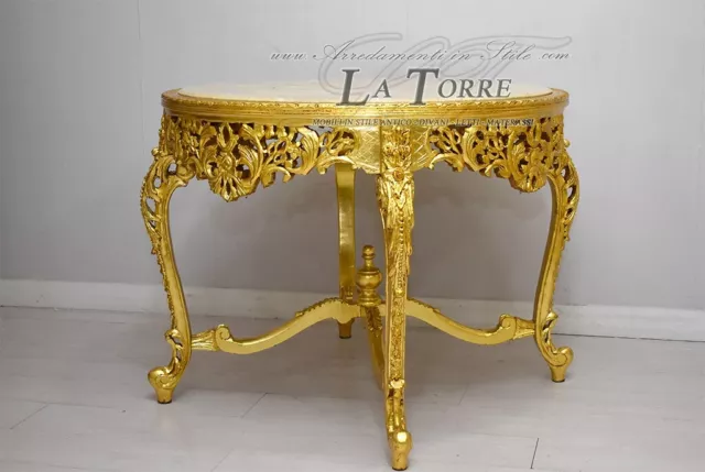 Tavolo rotondo da pranzo barocco oro marmo Luigi XV Barocco LT3000