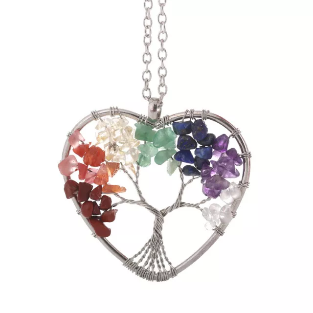 5pcs 7 Chakra Tree of Life Stone Pendants Necklace Amulet Natural Energy Healing