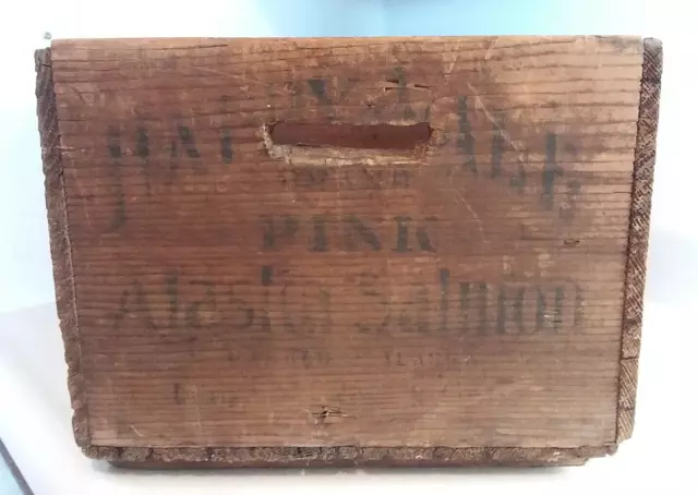 Vintage Pink Alaska Salmon Wood Crate Box Antique Tall Cans 20 X 13 X 10