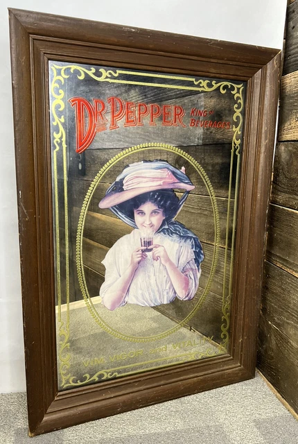 Vintage DR Pepper KING OF BEVERAGES VIM VIGOR AND VITALITY Mirror Sign Framed
