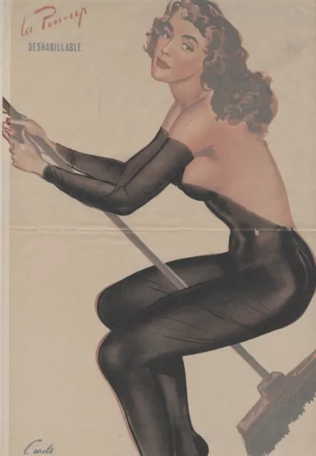 "SORCIÈRE SUR BALAI" Affiche originale entoilée CAROLS (BRENOT) 1950-51  34x51cm