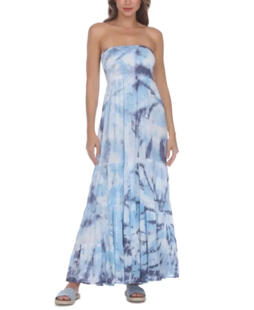 MSRP $58 Raviya Tie-Dye Strapless Maxi Cover-Up Dress Womens Aqua Size Large