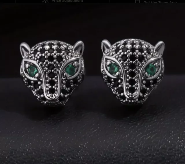 Kate Spade Leopard Head Earrings Green Studs Silver Plated Emerald