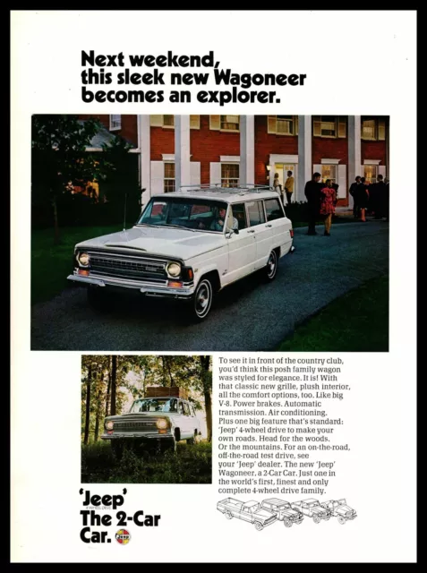 1970 Jeep Wagoneer V-8 Engine 4-Wheel Drive "The 2-Car Car" Vintage Print Ad