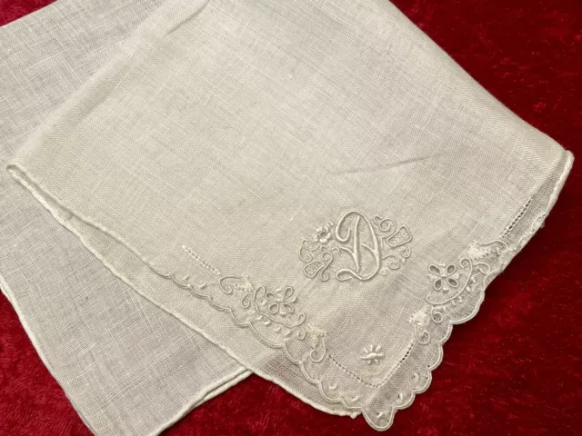 Lovely Vintage Madeira Handkerchief Monogram D Bridal Wedding Keepsake