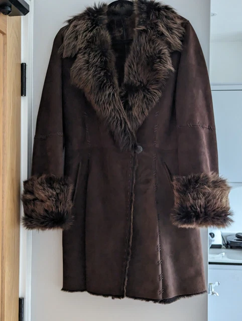Superbe Manteau Long En Mouton Retourné Mac Douglas - Taille 38, Couleur Marron, Peu Porté