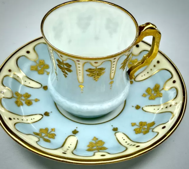 ‏Antique Porcelain Tea Cup + Saucer - Delicate, Hand-painted, Gilt - Late 1800’s