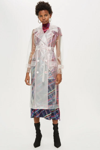 Clear trench raincoat sales
