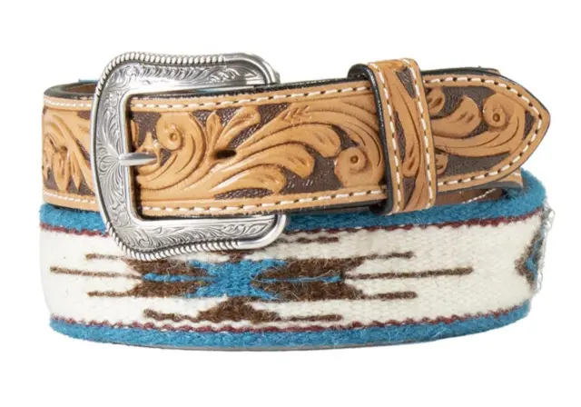 3D Western Mens Belt Leather Tooled Woolen Southwest Conchos Tan D100016408
