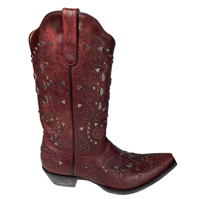 Old Gringo leather studded Western cowboy (cowgirl) burgundy boots women size 11