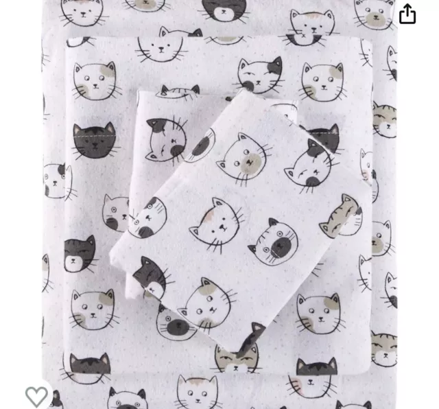 Intelligent Design Soft 100% Cotton Flannel Print Animals Cats - Full Size Set