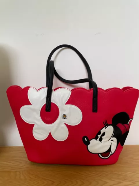 Disney Store Women Girls Minnie Mouse Tote Bag Faux Leather Red & White Flower