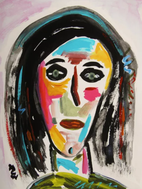 ORIGINAL Girl  Naive RAW BRUT Folk Outsider Mary Carol art MCW Primitive