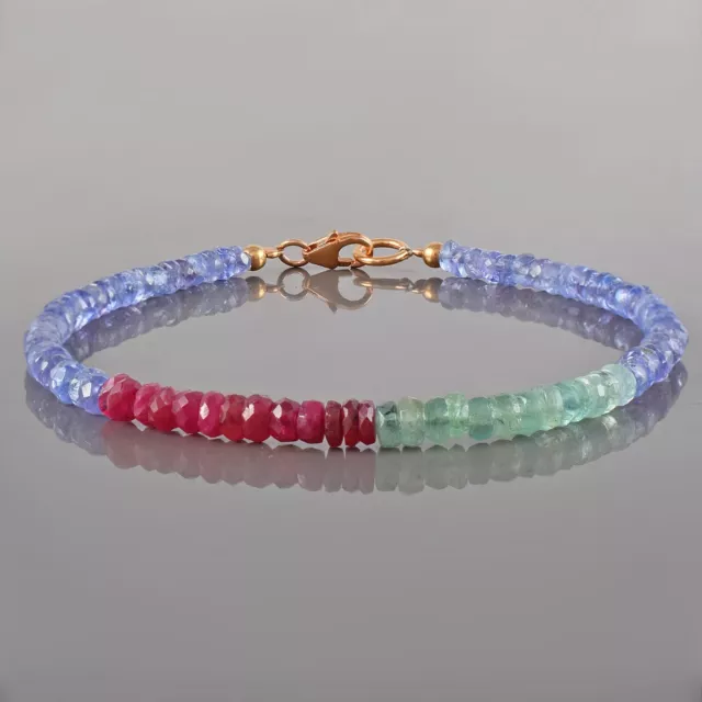 Tanzanite Naturelle Émeraude & Rubis Perlé Chaîne Femme Bracelet Main Bijoux