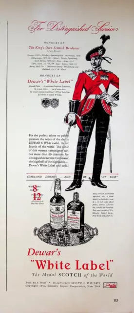 1941 Dewar's White Label Scotch Vintage 1940s Print Ad King's Scottish Borderers