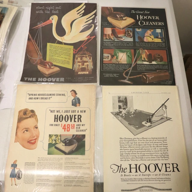 4 Vintage 1920s-30s Hoover Vacuum Ads Full Size 14" X 10.5" Pages Lot #2