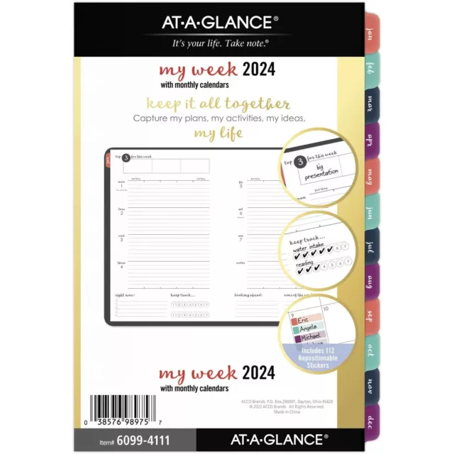 AT-A-GLANCE Harmony 2024 Weekly/Monthly Loose-Leaf Planner Refill Desk Size 5