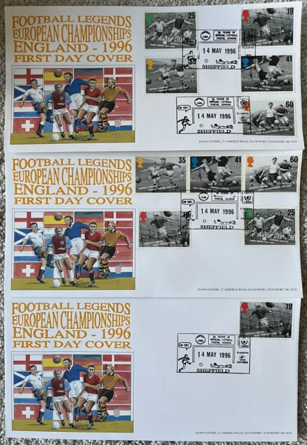 Football Legends England 1996 Sheffield ‘Large’ Dawn First Day Cover Set Of 3