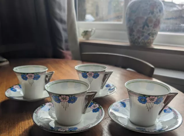 4 Fabulous Art Deco CWS WINDSOR CHINA Tea/Coffee Cups & Saucers RARE Beautiful