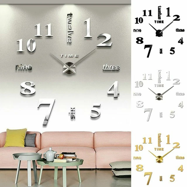 Modern diy 3d large number wall clock mirror sticker decor home 40