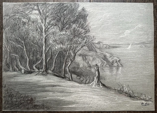 Dessin Ancien Félix Brard – Soir Au Bord De La Cure (Yonne) – Aquarelle Originale Signée