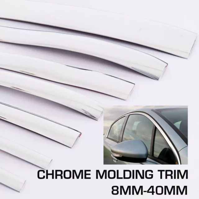 Silver Chrome Molding Trim Self-Stick Strips Car Bumper Doors Window Garnish DIY