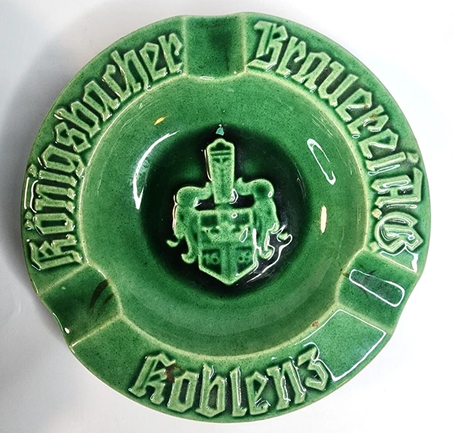 Two Green German Ashtray's Konigsbacher Brauerei (Brewery) Big and Little