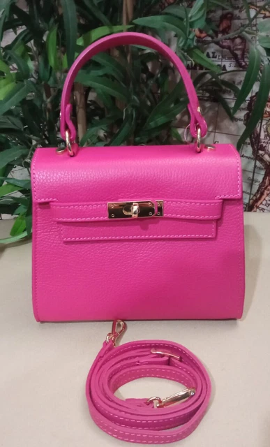 Mini borsa bag chic tipo Kelly vera pelle fucsia donna mano tracolla Made Italy