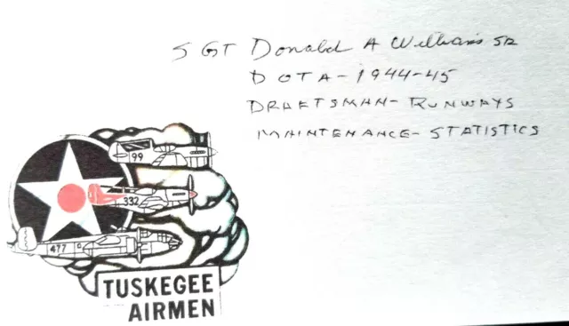 Signed 1944 Tuskegee Airmen Red Tails Stats Draftsman Donald Williams Sr Wwii