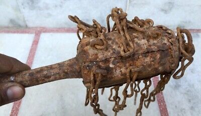 Antique Rare Primitive Handmade Old Iron Hand Carved Mughal Weapon