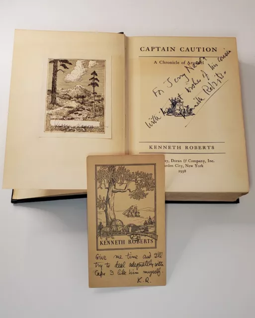 Signed- Kenneth Roberts- Captain Caution ~ WITH Personal Signed Mailing Postcard